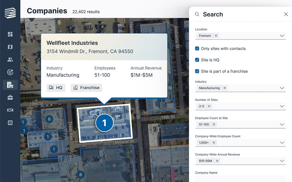 Company Search helps sellers find ideal companies and sites on a map